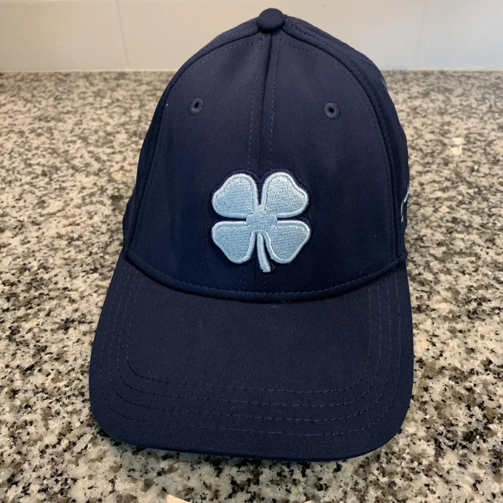 Black Clover Hat Cap Fitted Mens L/XL Navy Blue Live Lucky Embroidered Clover